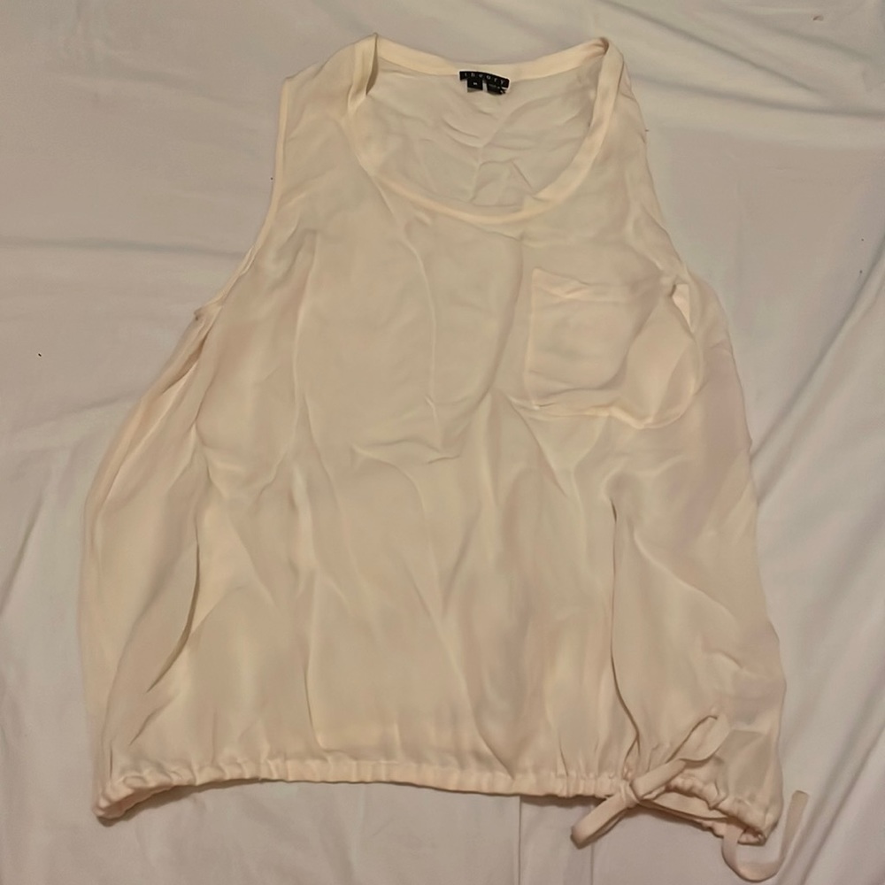 Theory Cream Silk Cinched Waist Tank Sz Medium EUC